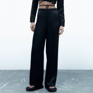 Zara Full Length Satin Trousers Black Size Small